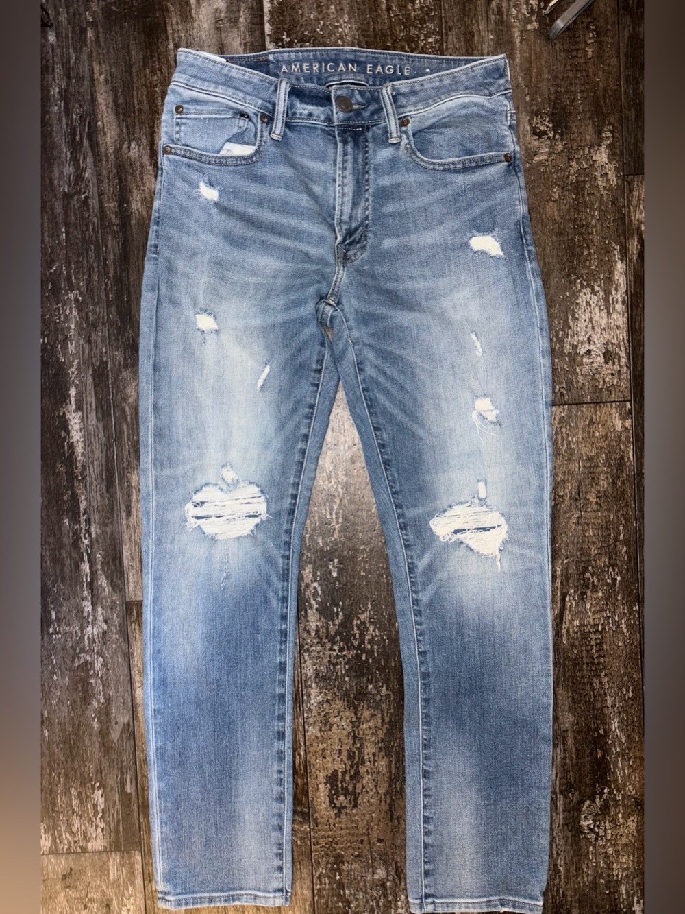 American Eagle Outfitters Light Wash Distressed Slim Jeans